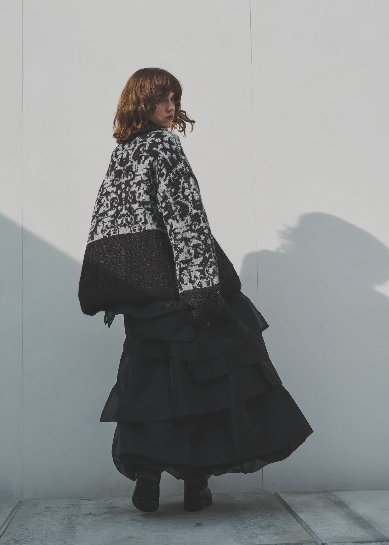 jacquard & cable placement toggle knit / ジャガード ケーブルトグルニット (チャコール) / 25AW /