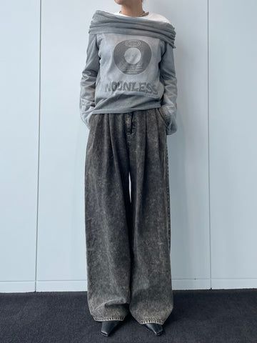 SHEER OFF SHOULDER KNIT / シアー オフショルダーニット (シルバー)
