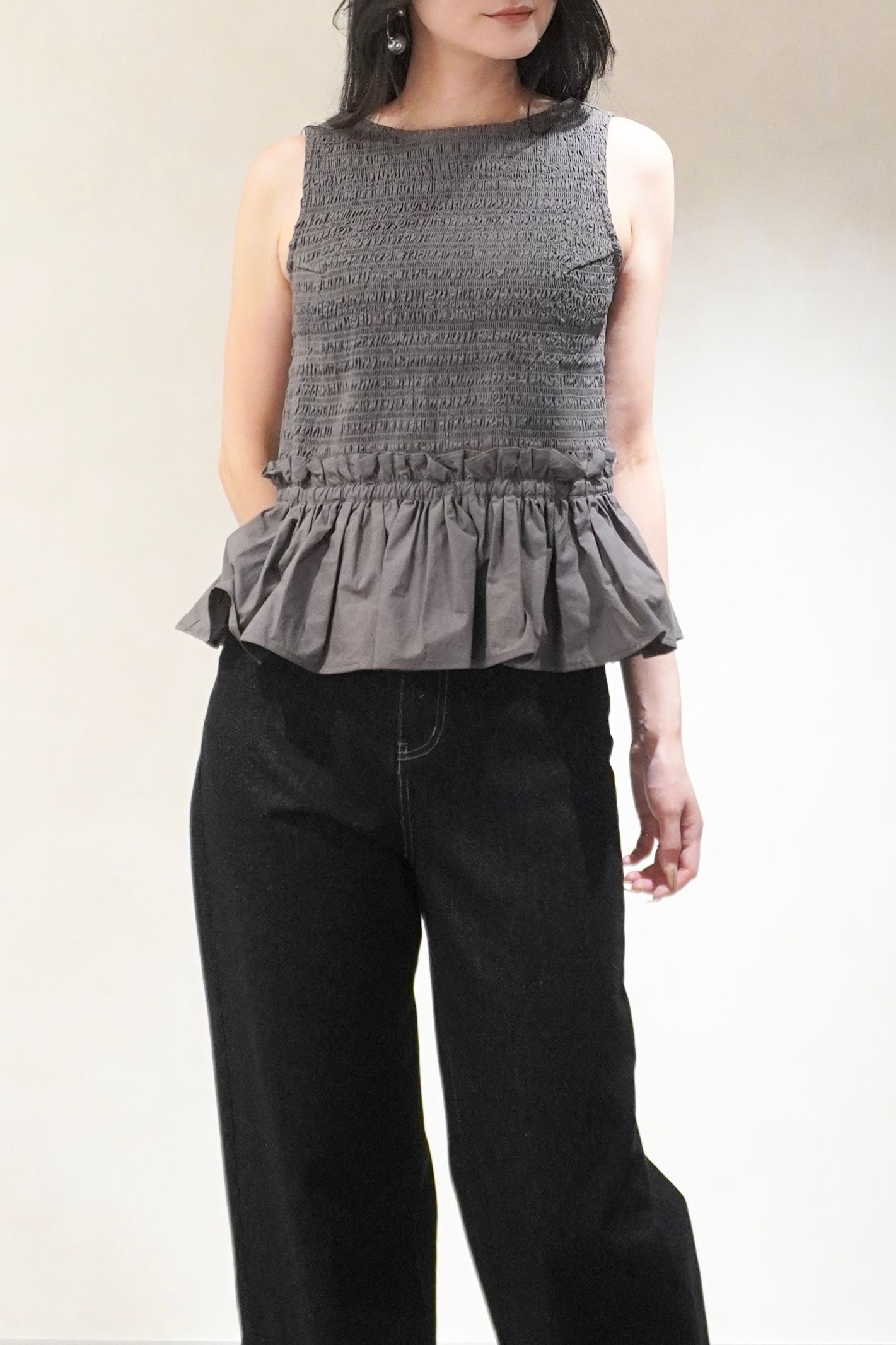 コットンシャーリングトップス (ダークグレー)  Shirring Tops (Dark gray) /  26SS