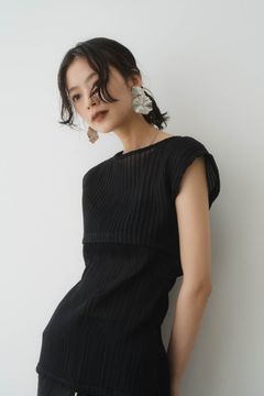 french sleeve ribbed tops / フレンチスリーブ リブトップス (ブラック)