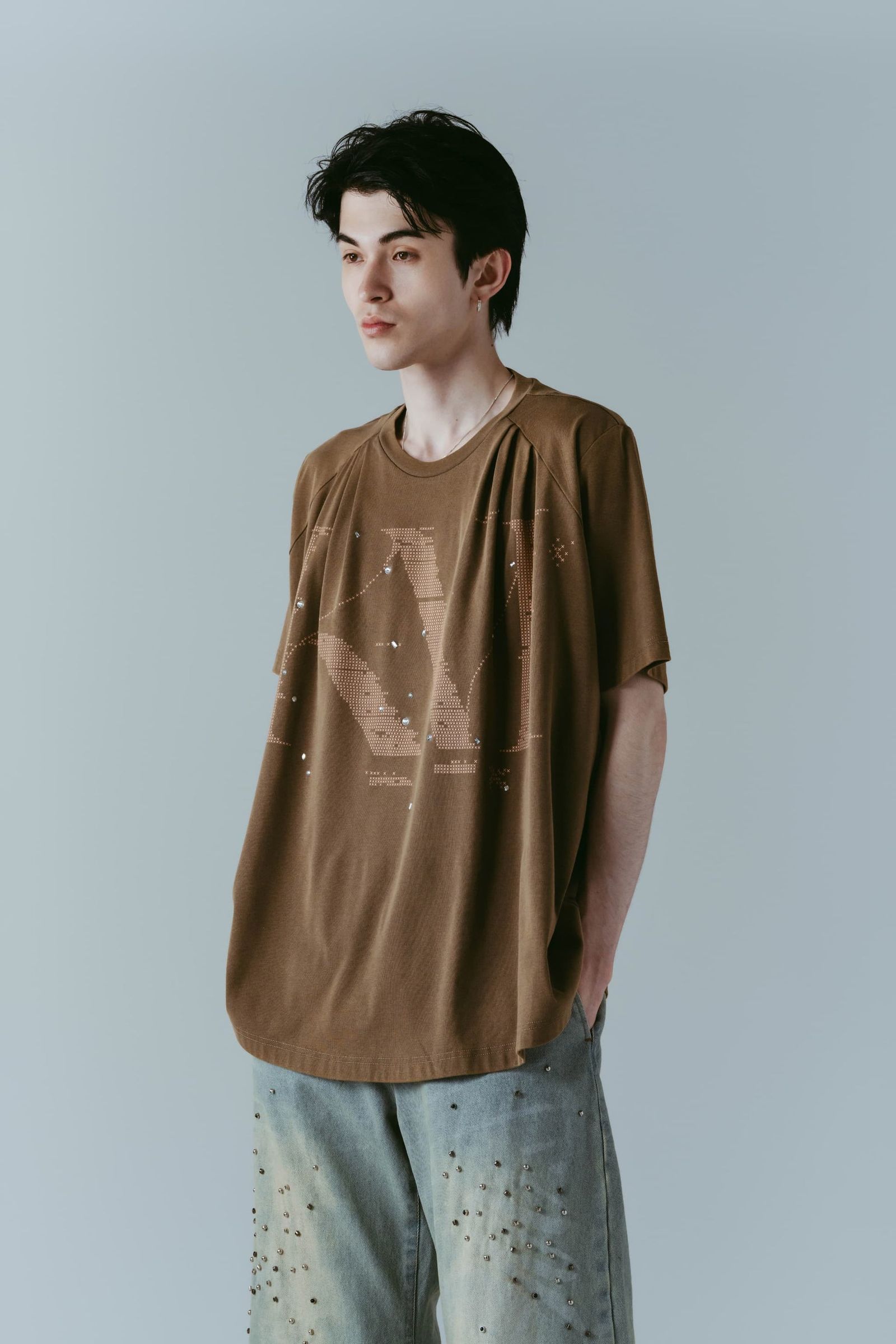 タック オーバーサイズTシャツ (ブラウン) tuck detail oversized tee(unisex) (Brown) /  26SS