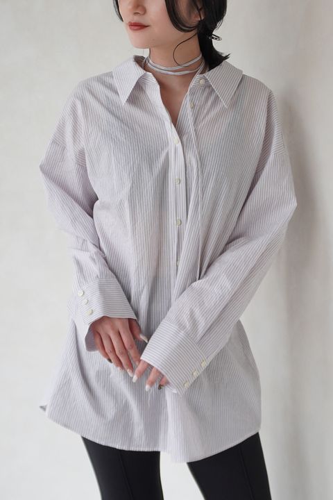 WRINKLE STRIPE MANY WAY SHIRTS / リンクル ストライプ メニーウェイ シャツ (WHITE)