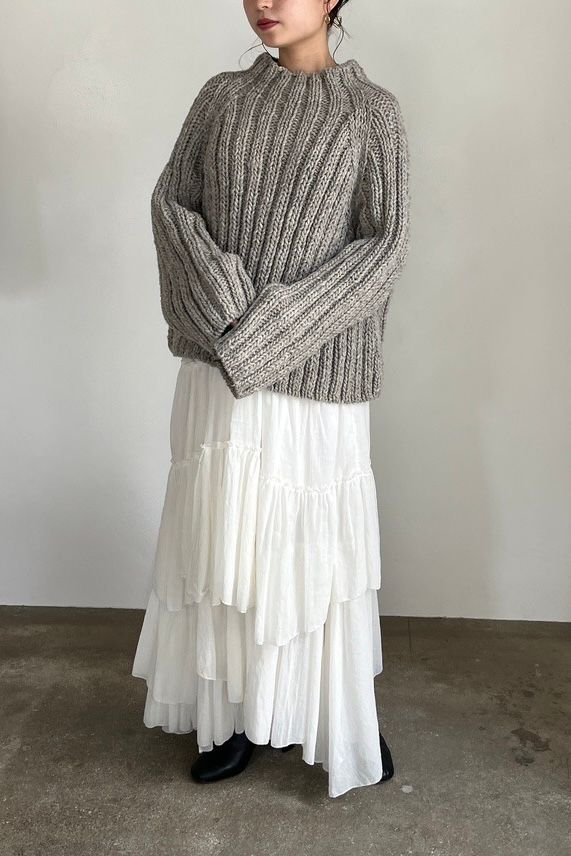 WIDE RIB HAND KNIT PULLOVER / ワイドリブハンドニットプルオーバー (グレー)