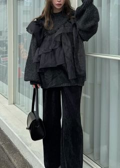 random frill placement volume sleeve knit / ランダムフリルニット (ブラック) / 25AW /