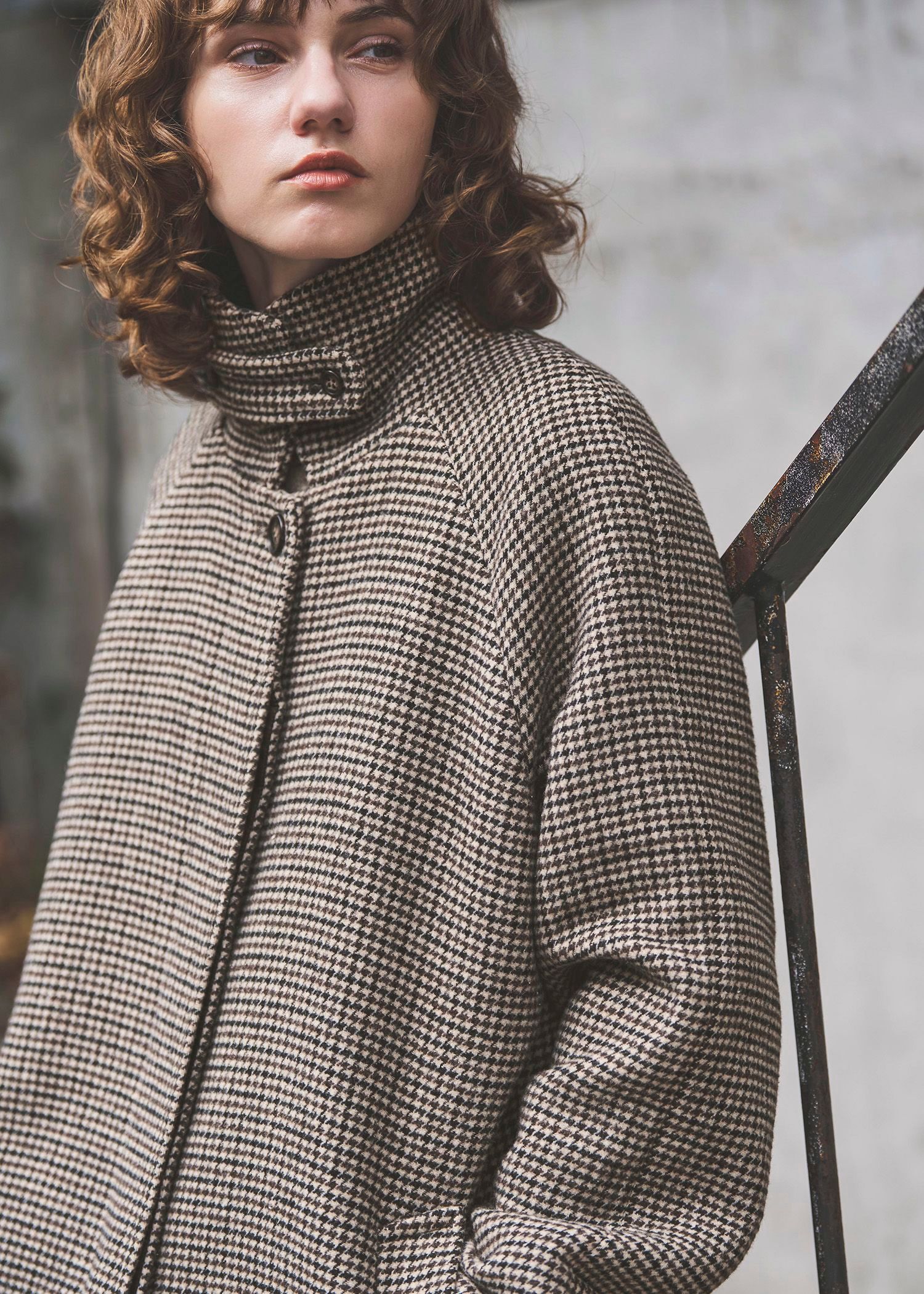 hound tooth soutien collar quilting coat / ハウンドトゥース ステンカラーコート (ミックス) / 25AW /