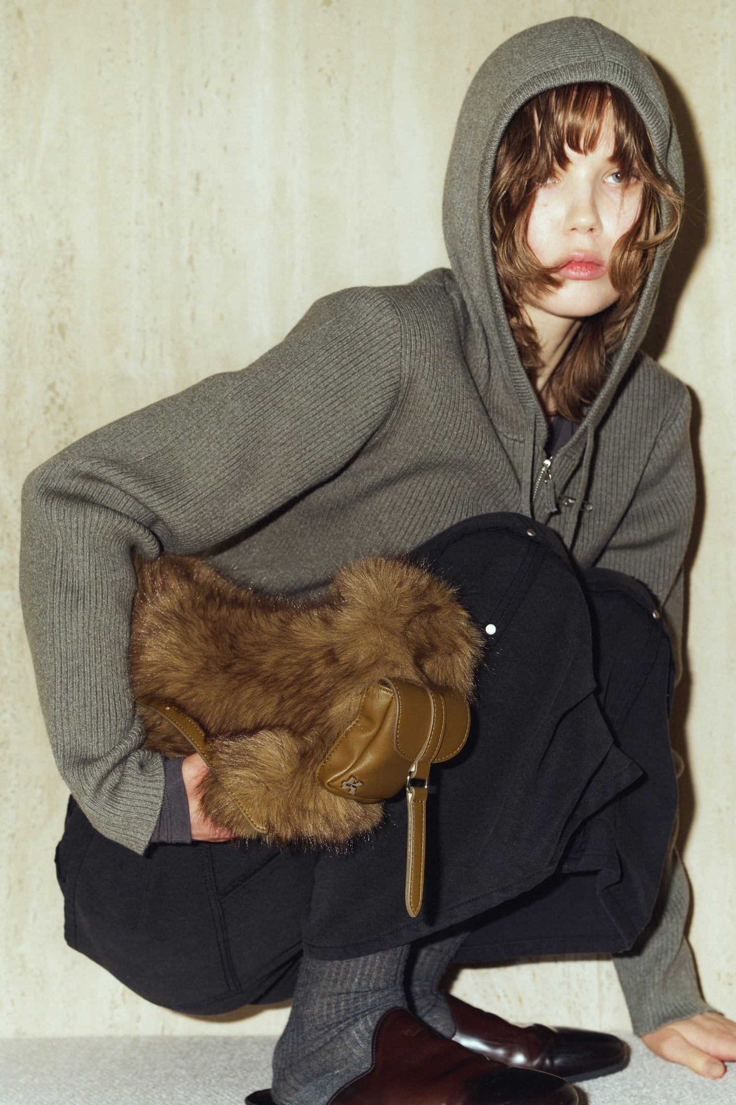 ニットパーカー (グレー) hooded knit parka (Gray) / 26AW