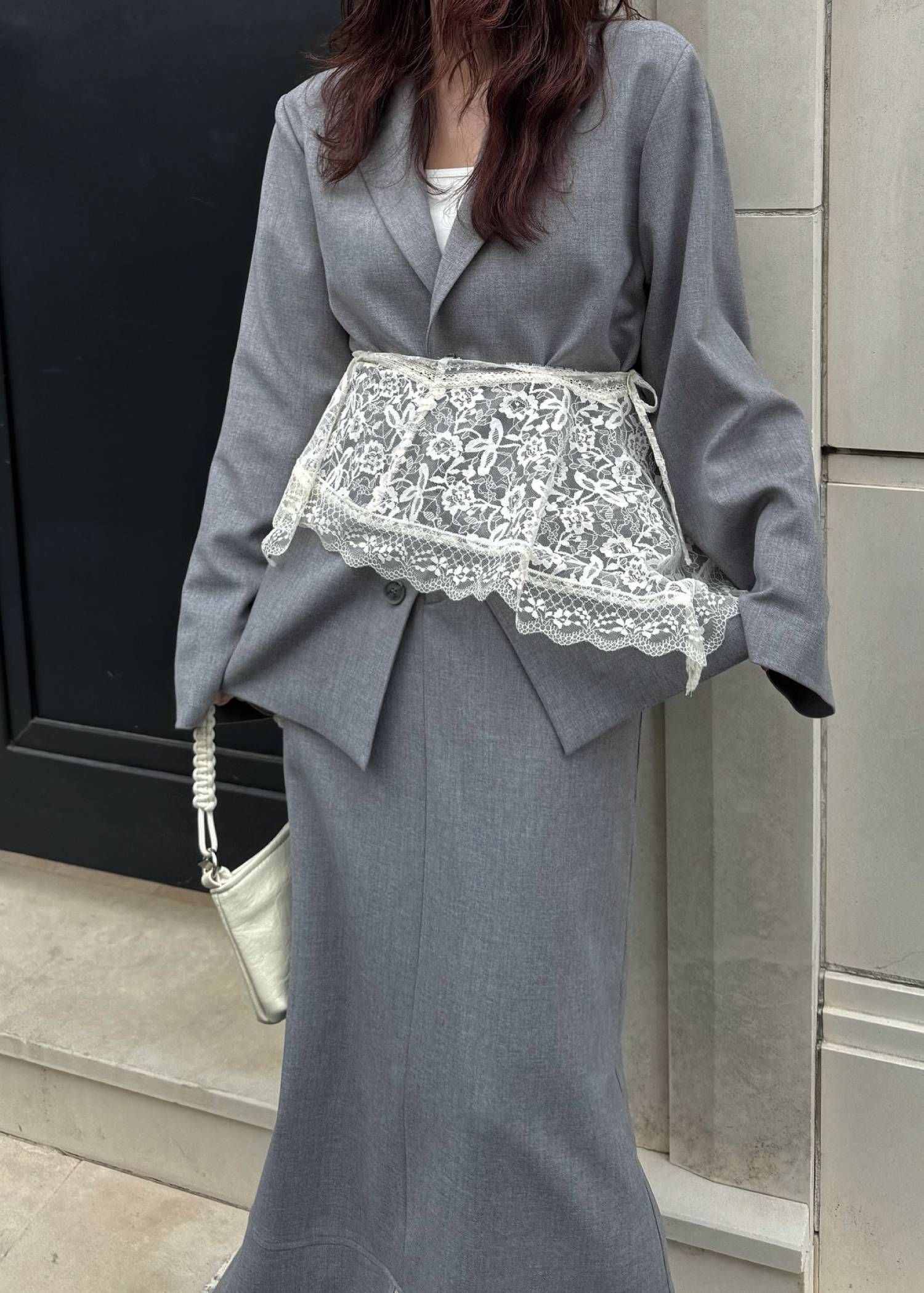 アレンジレース ジャケット (ライトグレー) arrangement lace shawl oversize JK (Lgray) /  26SS