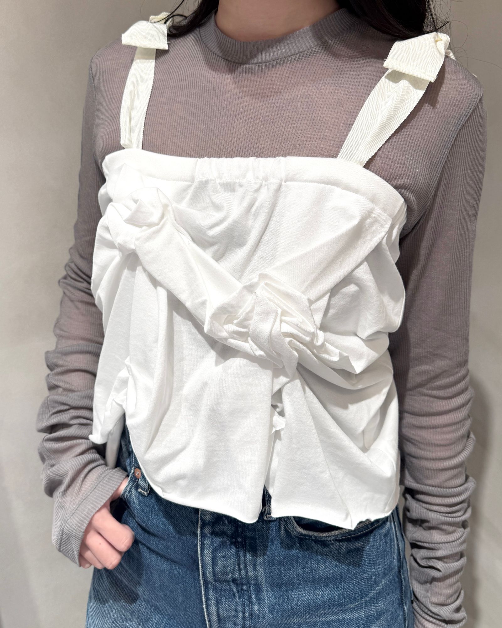 【25SS】FLOWER MICRO TOP / フラワーマイクロトップス (ホワイト) / レディース