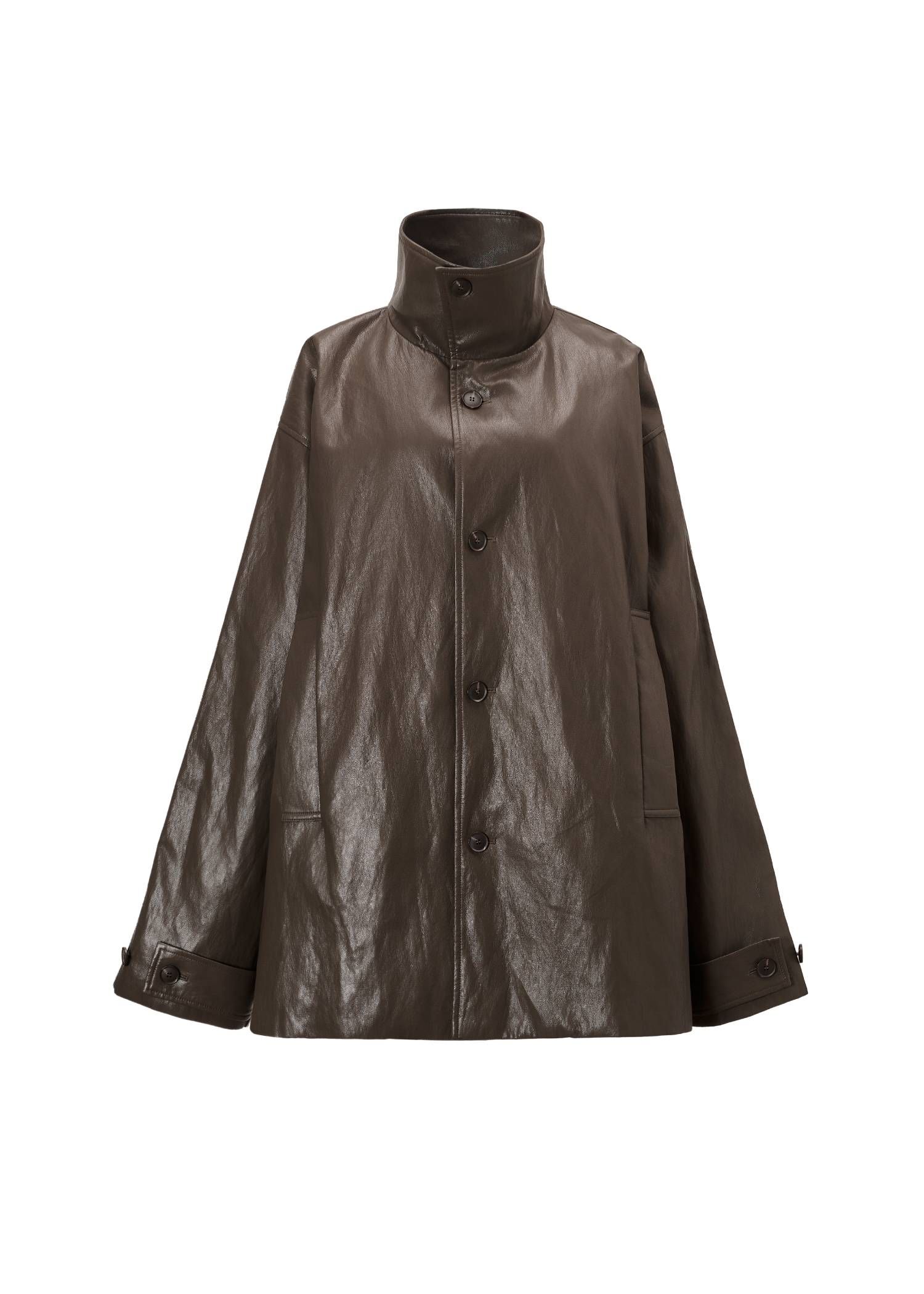 スタンドカラー レザージャケット (ブラウン) stand collar over size synthetic leather JK (Brown) /  26AW