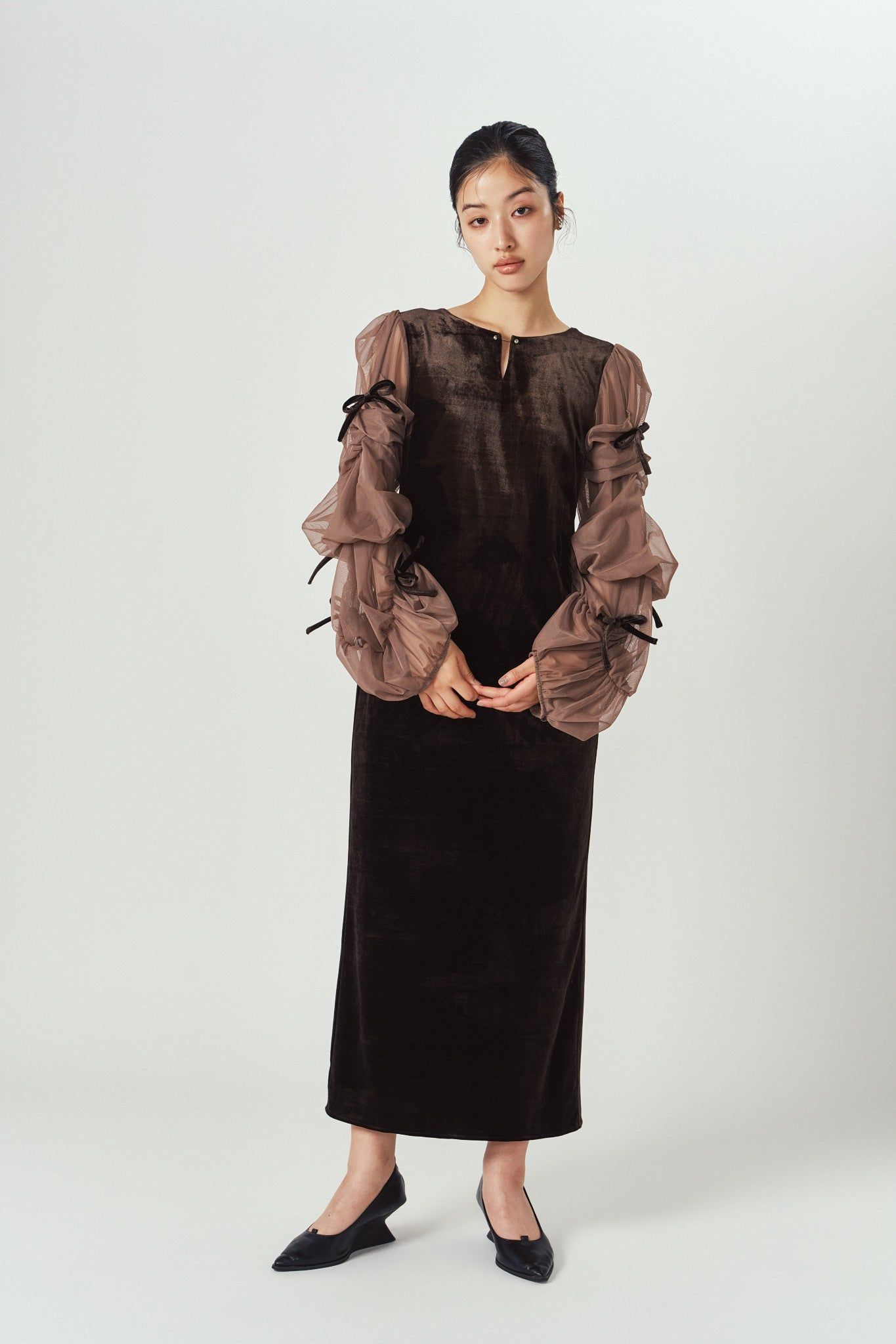 ドレープ チュールドレス (ブラウン) draped tulle dress (Brown) / 26AW