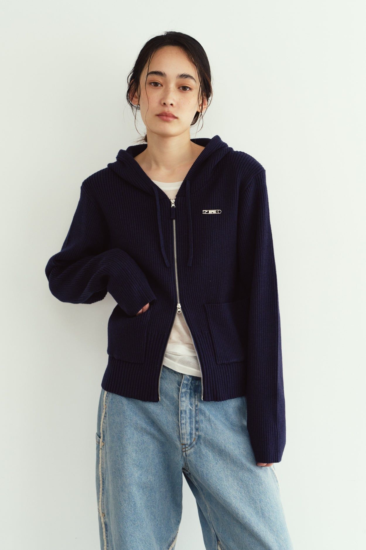 ニットパーカー (ネイビー) hooded knit parka (Navy) / 26AW