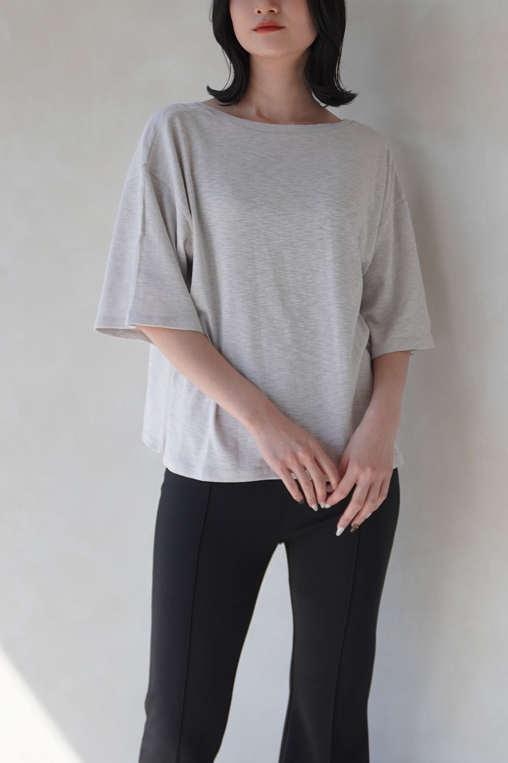 BACK OPEN LOOSE TOPS / バックオープンルーズトップス (ライトグレー)