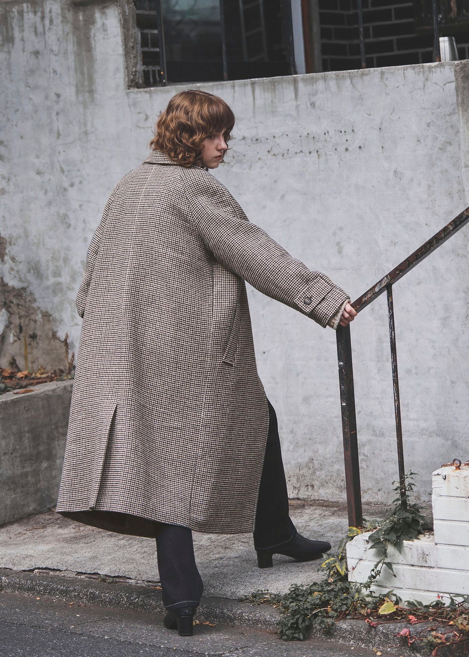 hound tooth soutien collar quilting coat / ハウンドトゥース ステンカラーコート (ミックス) / 25AW /