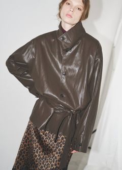 スタンドカラー レザージャケット (ブラウン) stand collar over size synthetic leather JK (Brown) /  26AW