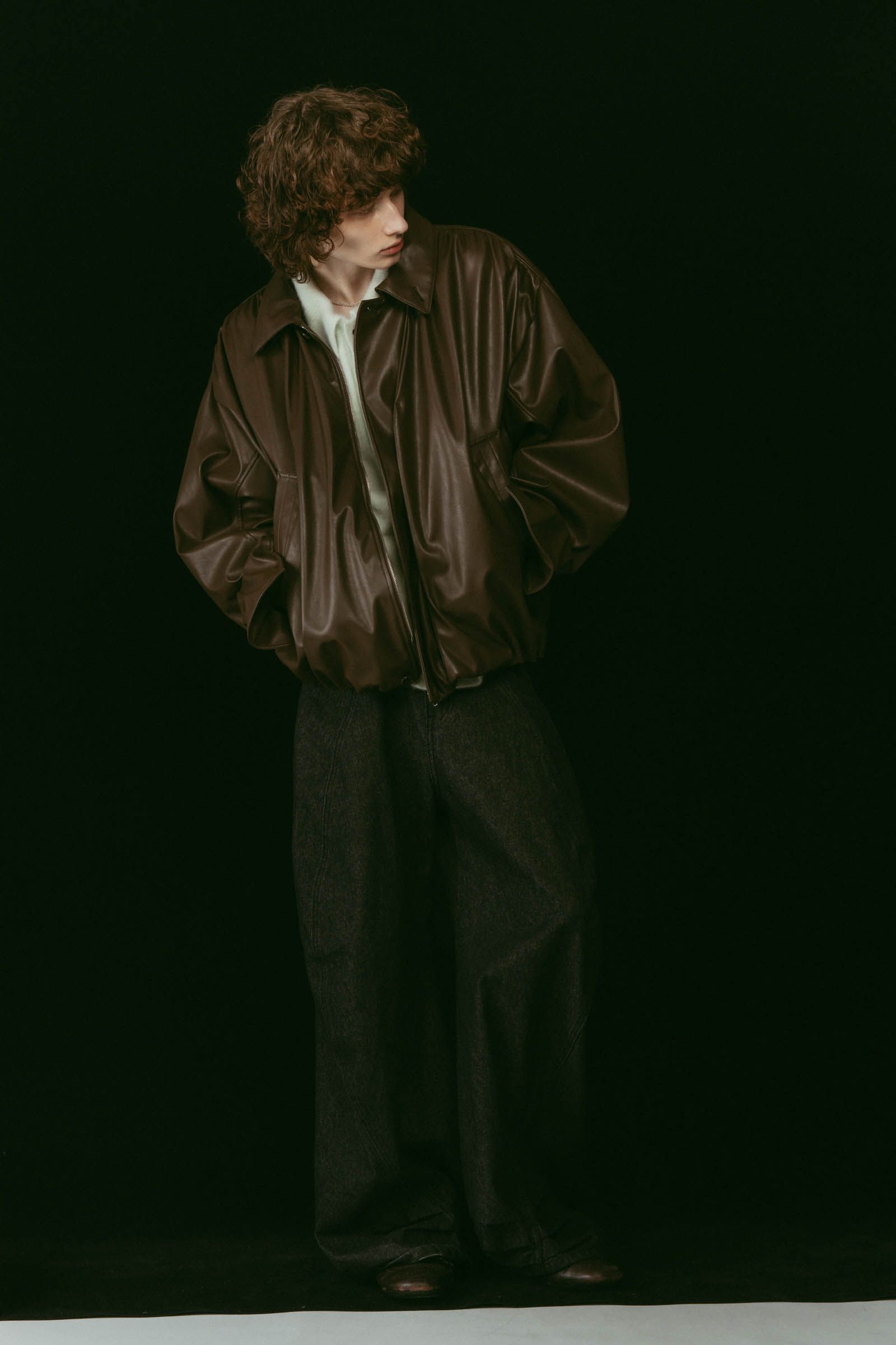 voluminous leather jacket(unisex) / ボリュームレザージャケットブルゾン (ブラウン) / 25AW