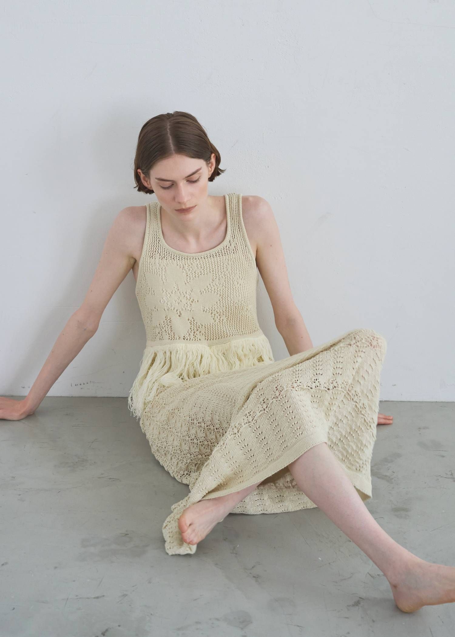 マルチパターン ニットワンピース (ナチュラル) multi pattern jacquard fringe knit OP (Natura) /  26SS