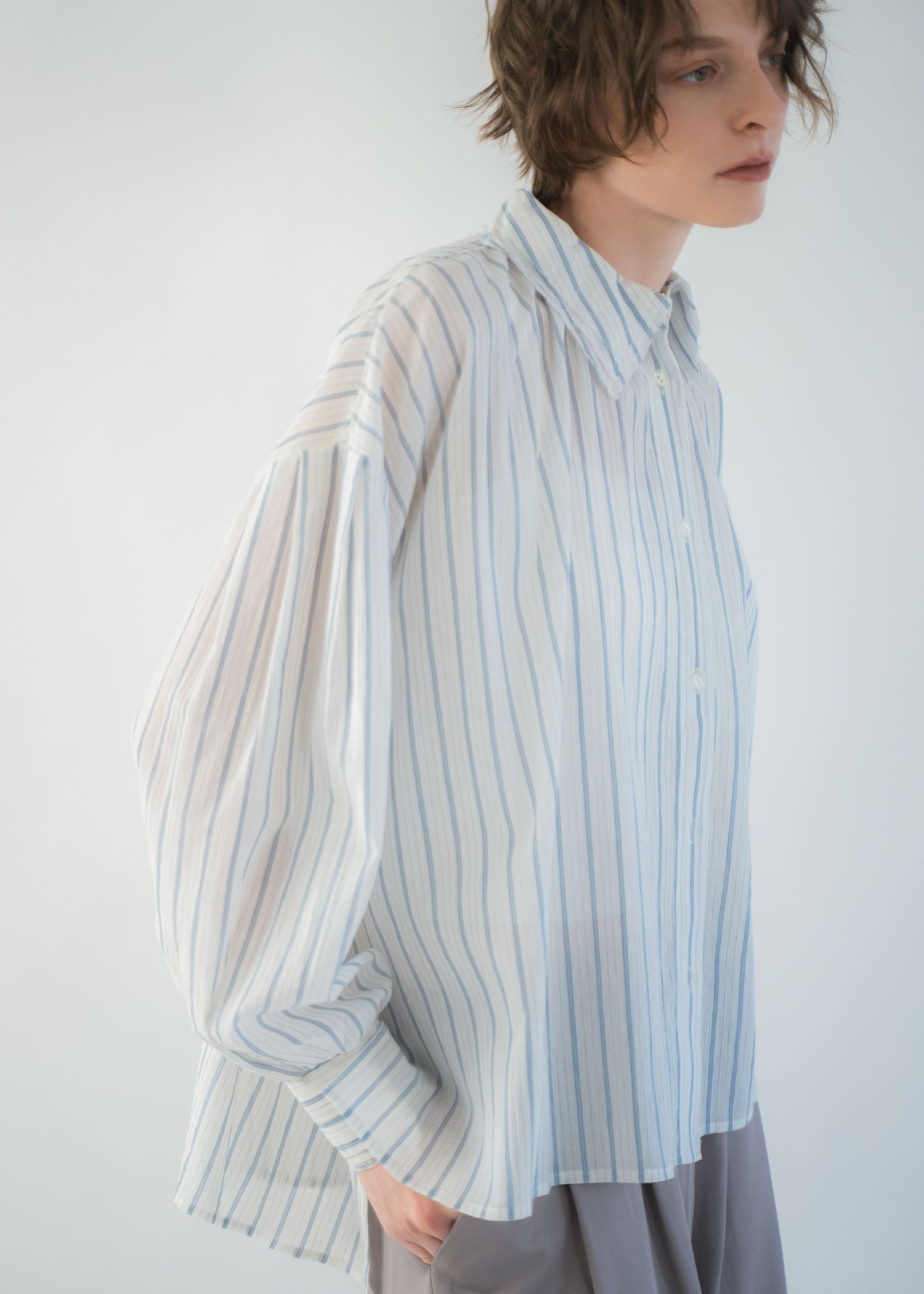 collar & cuffs triple layered over SH (Stripe) / トリプルレイヤード オーバーシャツ (ストライプ) / 26SS