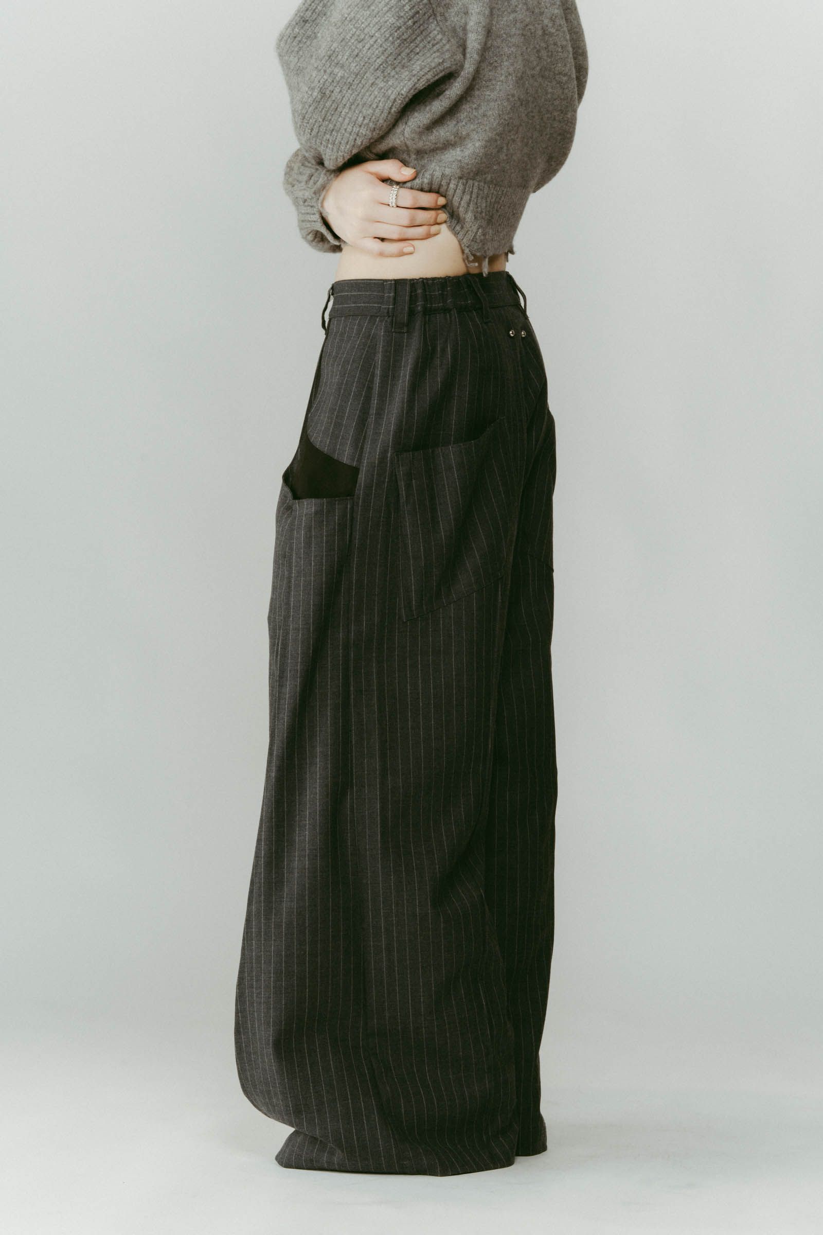 pierced drape pants(unisex) / ピアス ドレープ パンツ (ストライプグレー) / 25AW