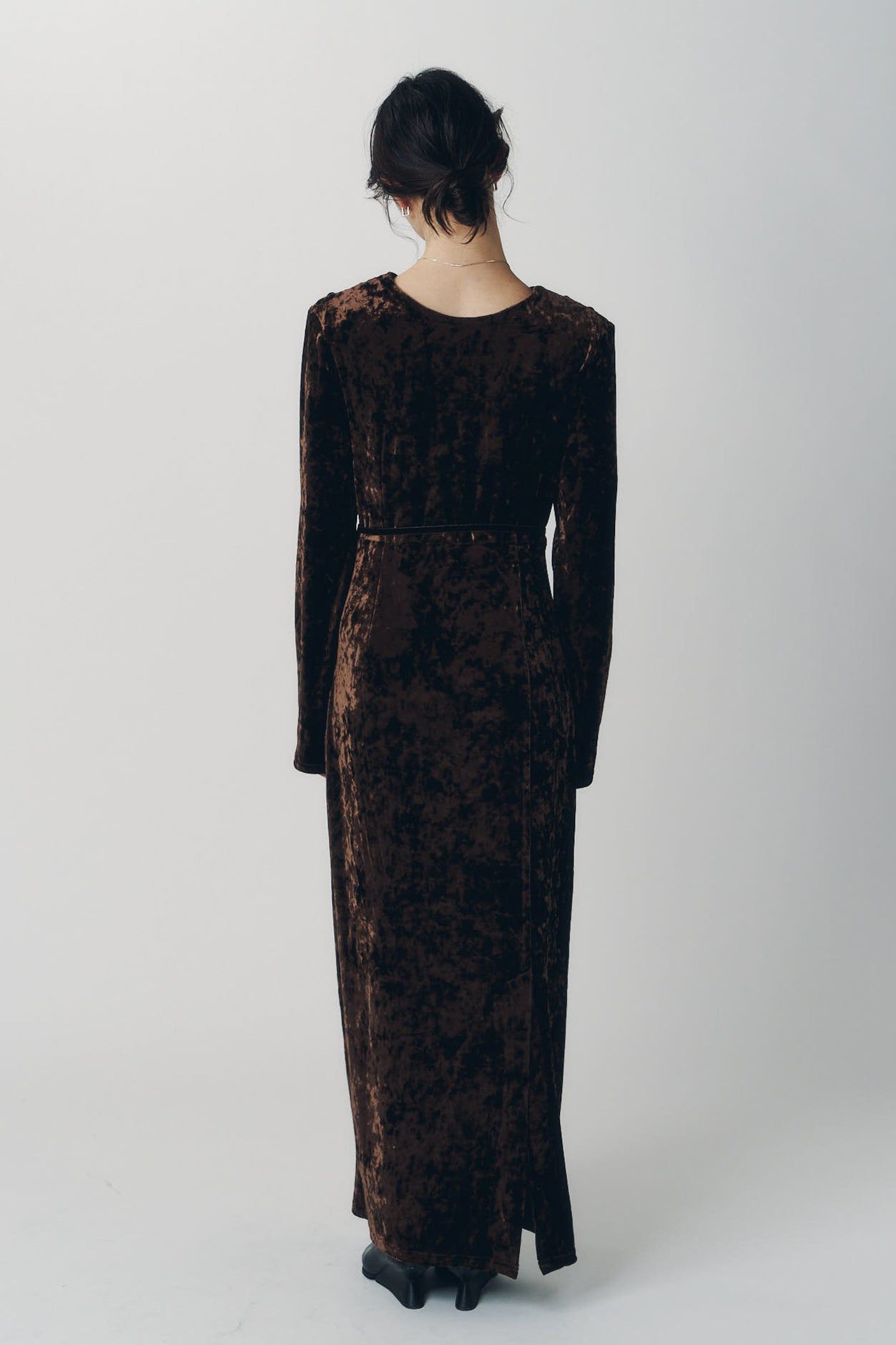 2ウェイ ベロアドレープドレス (ブラウン) 2way draped velour dress (Brown) / 26AW