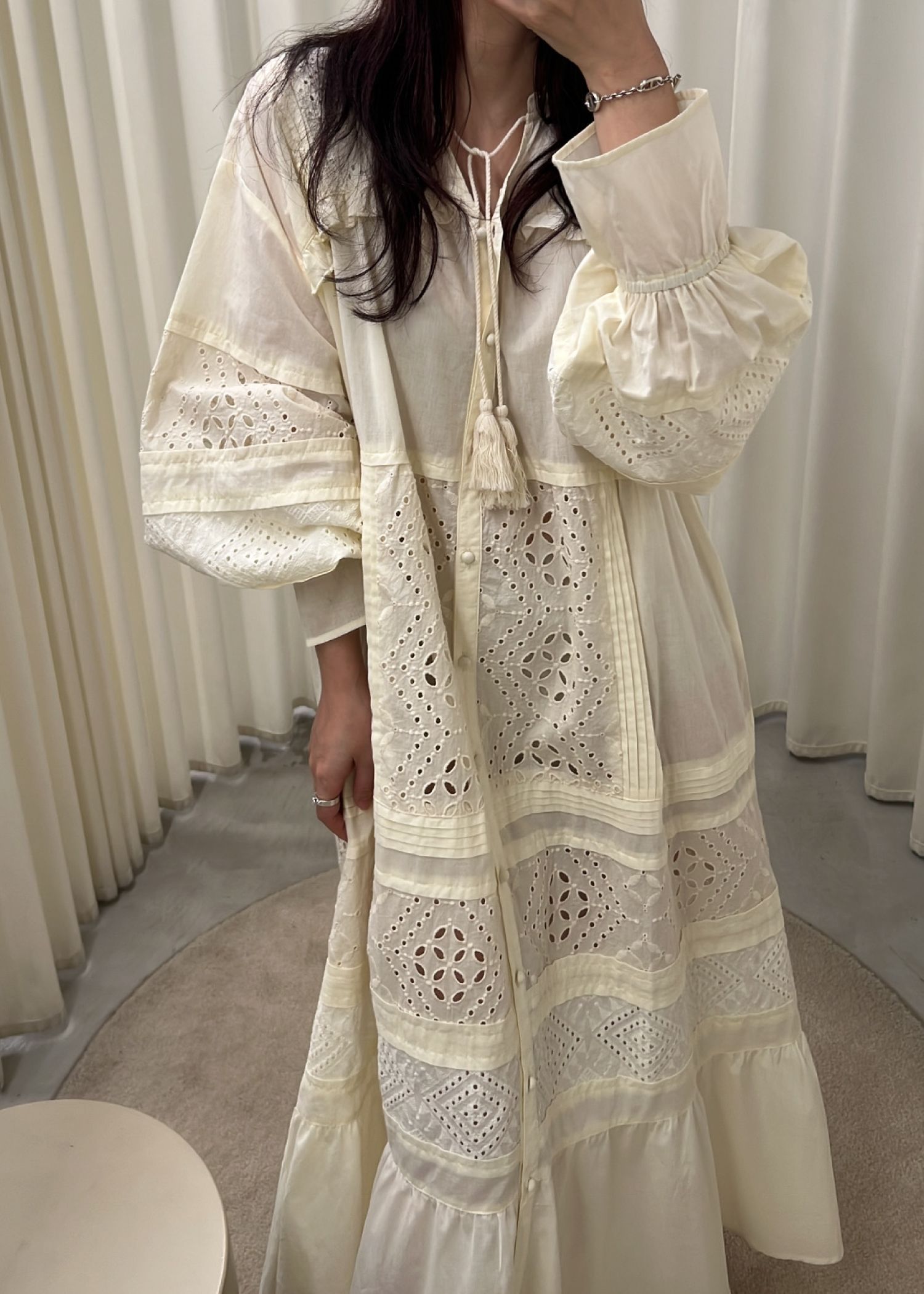 ティアードワンピース (ナチュラル) pieced cotton lace tiered volume OP (Natural) /  26SS