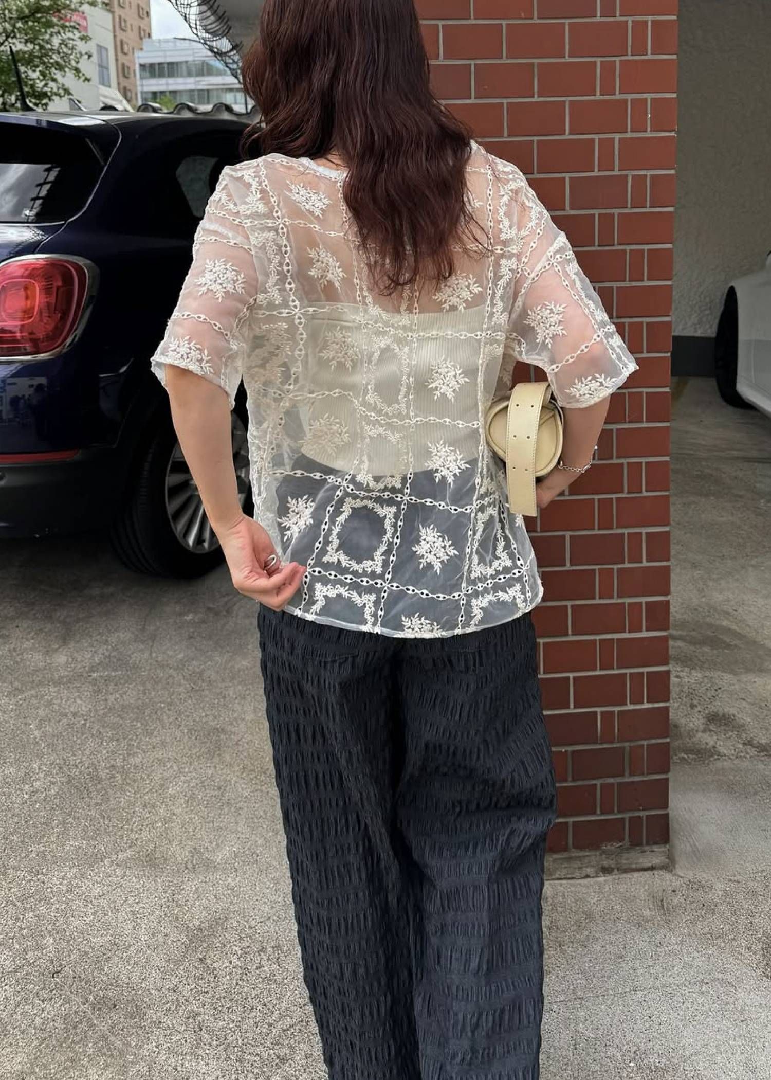 レースビッグTシャツ & リブトップス セット (Natural) square lace big tee & rib tops SET (ナチュラル) /  26SS