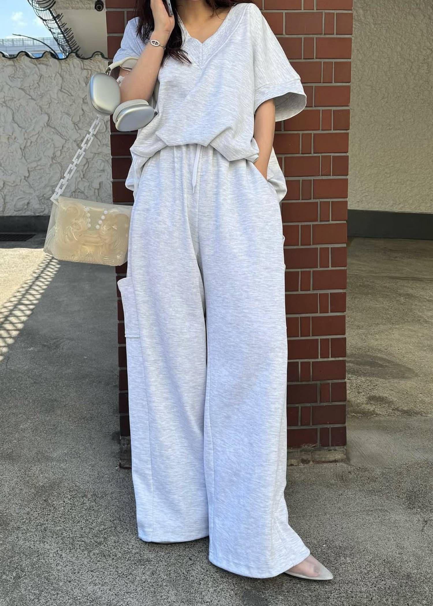 バルーンヘム スウェット半袖トップス (アイボリー) balloon hem moss stitch sweat tops (Ivory) /  26SS