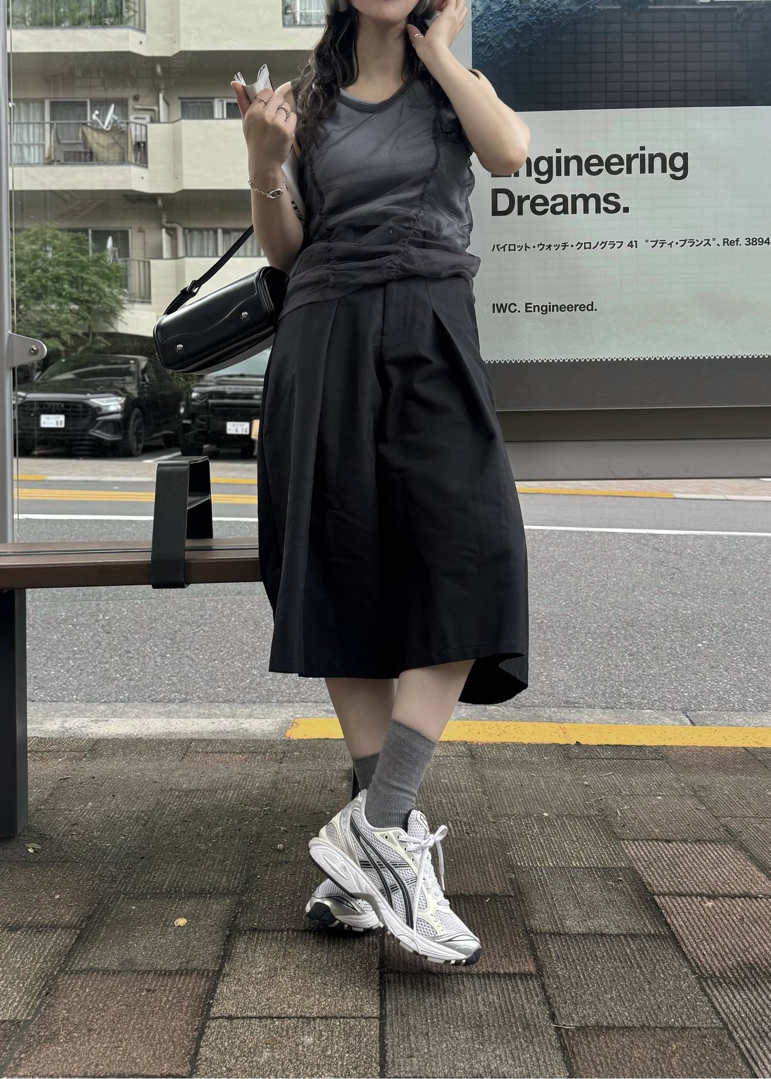 チュールリブタンク (スモーキーブルー) gather tulle layered rib tank (Smoky Blue) /  26SS