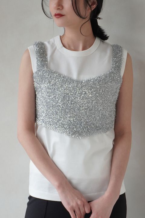 GLITTER KNIT BUSTIER / グリッターニット ビスチェ (シルバー)