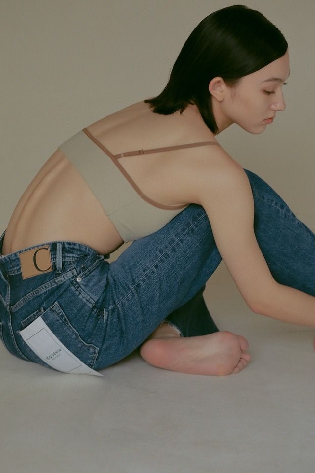 【YANUK × CASA FLINE】CENTER PRESS STRAIGNT DENIM / センタープレスストレートデニム (ブルー) 美脚 / オーガニックコットン / 体型カバー