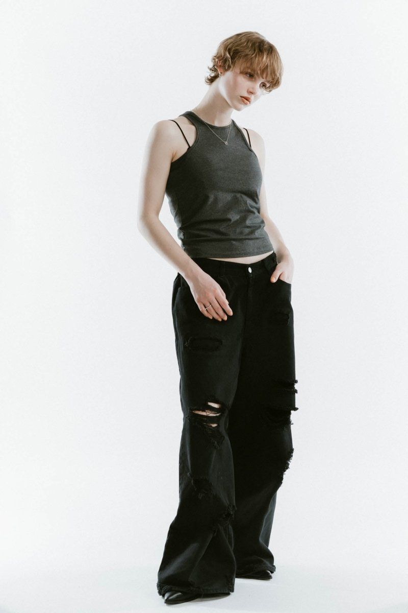 damage denim pants / ダメージ デニムパンツ (ブラックブラック) / 25SS