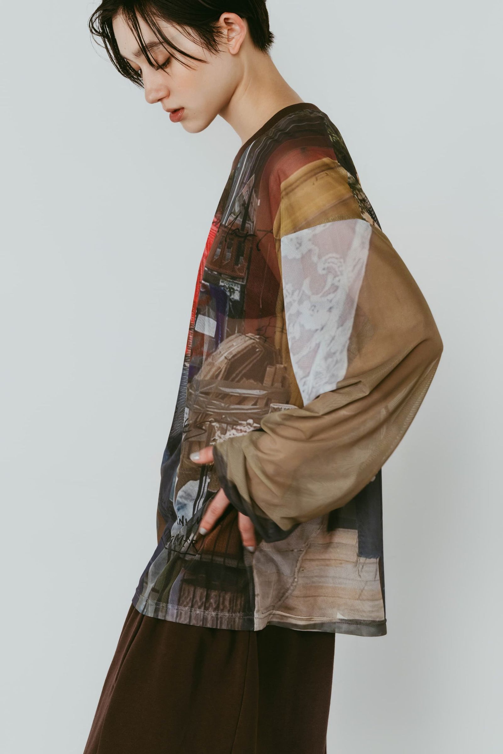シアープリント ロングスリーブTシャツ (オジ) oji sheer long-sleeve tee(unisex) (Oji) /  26SS