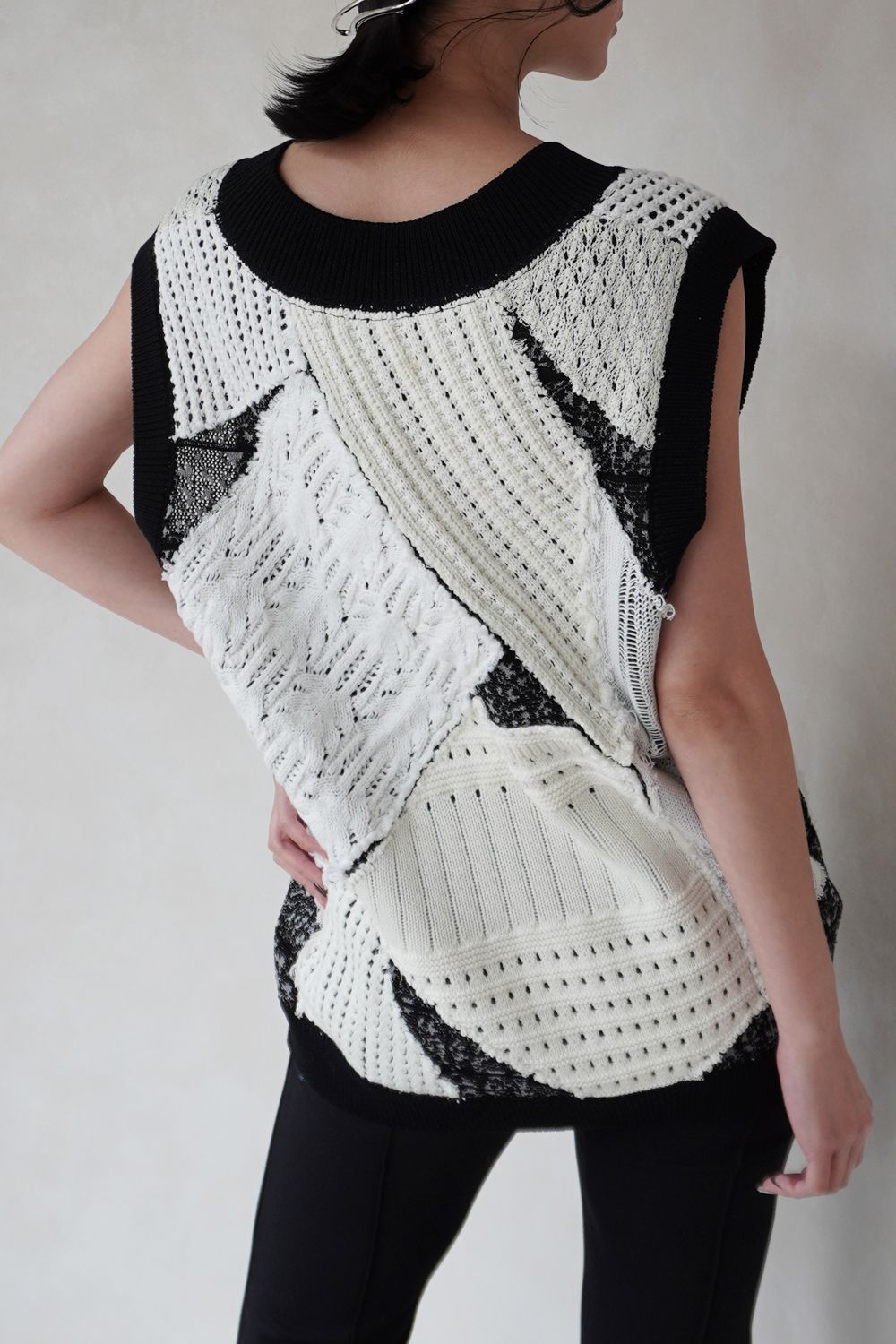 PATCHWORK V NECK KNIT VEST / パッチワークVネックニットベスト (MILK)