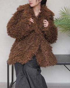 【25AW】CRINPED BOA MIDDLE COAT / クリンプドボアミドルコート (ブラウン)