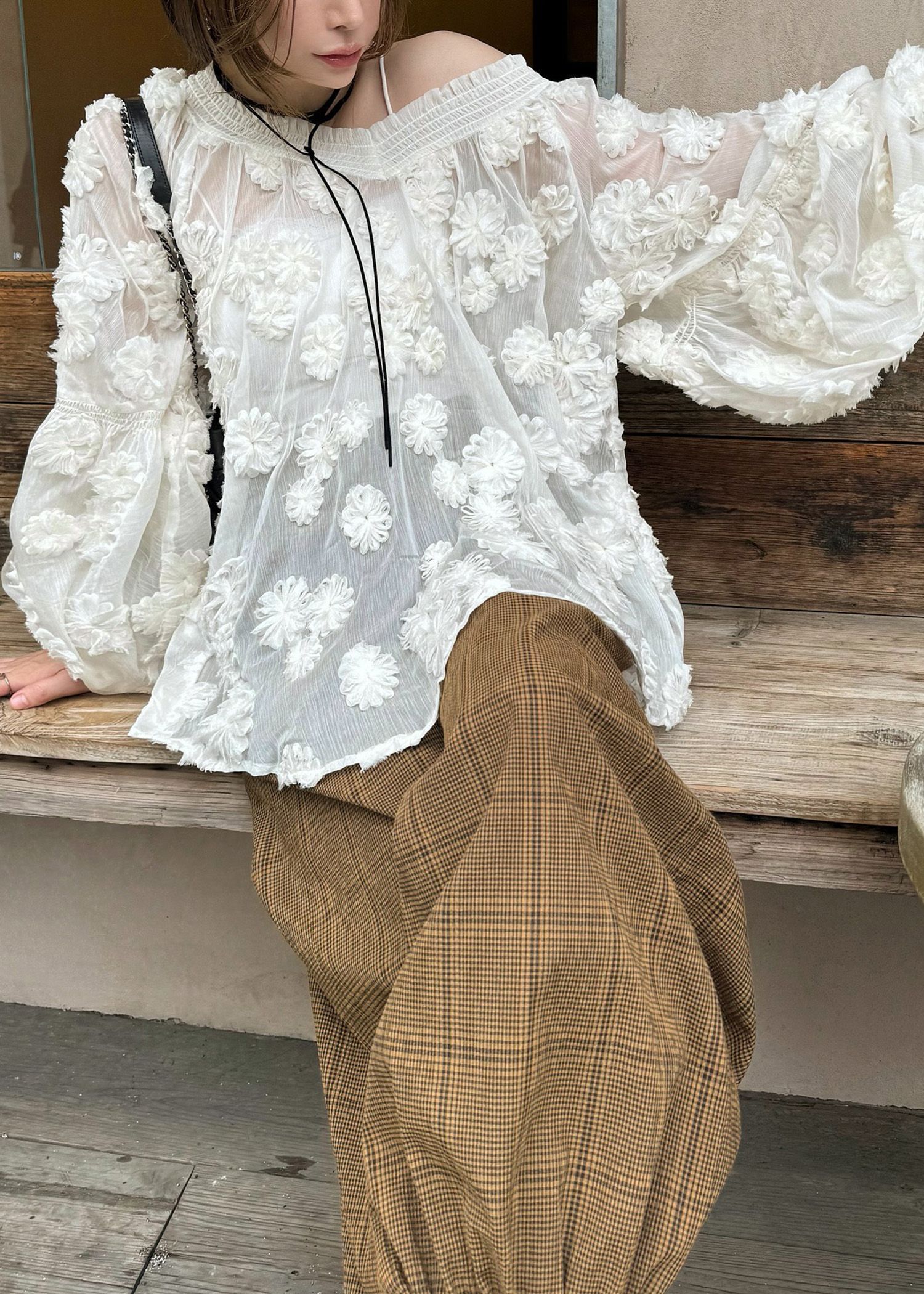 flower motif sheer BL (Ivory) / フラワーモチーフシアーブラウス (アイボリー) / 26SS