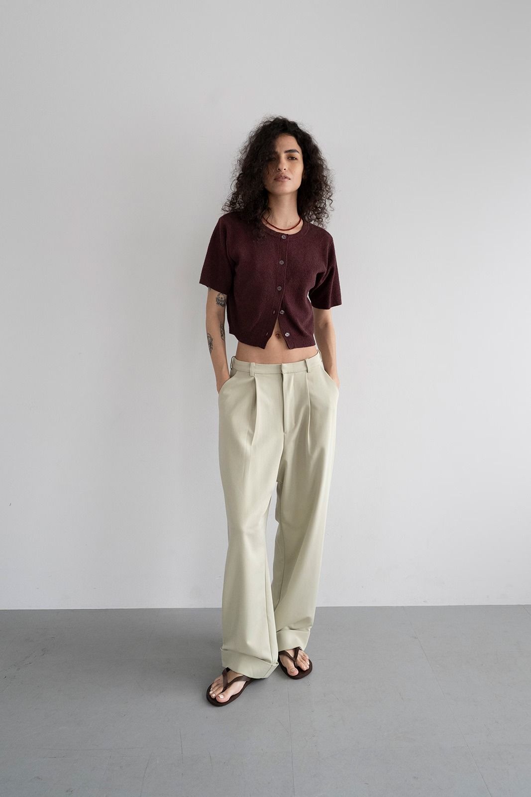 ハーフスリーブ2wayコンパクトカーディガン (バーガンディ)  Compact Cardigan (Burgundy) /  26SS