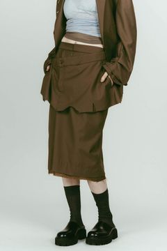 cut layered mid length skirt (Brown) / レイヤード ミディアム丈スカート (ブラウン) / 26SS