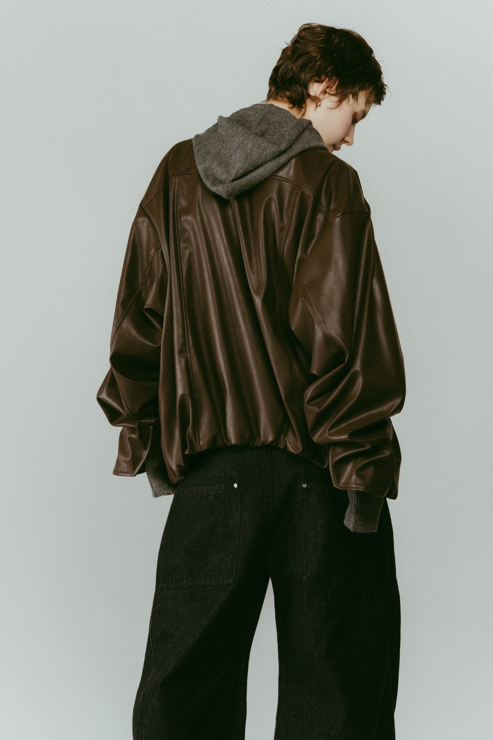 voluminous leather jacket(unisex) / ボリュームレザージャケットブルゾン (ブラウン) / 25AW