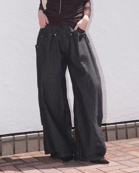 ドレープデニムパンツ (ブラック) cling drape denim pants(unisex) (Black) /  26SS