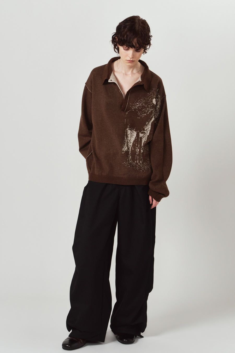 リバーシブル ジャガードポロニット (ブラウン) reversible jacquard polo knit(unisex) (Brown) / 26AW