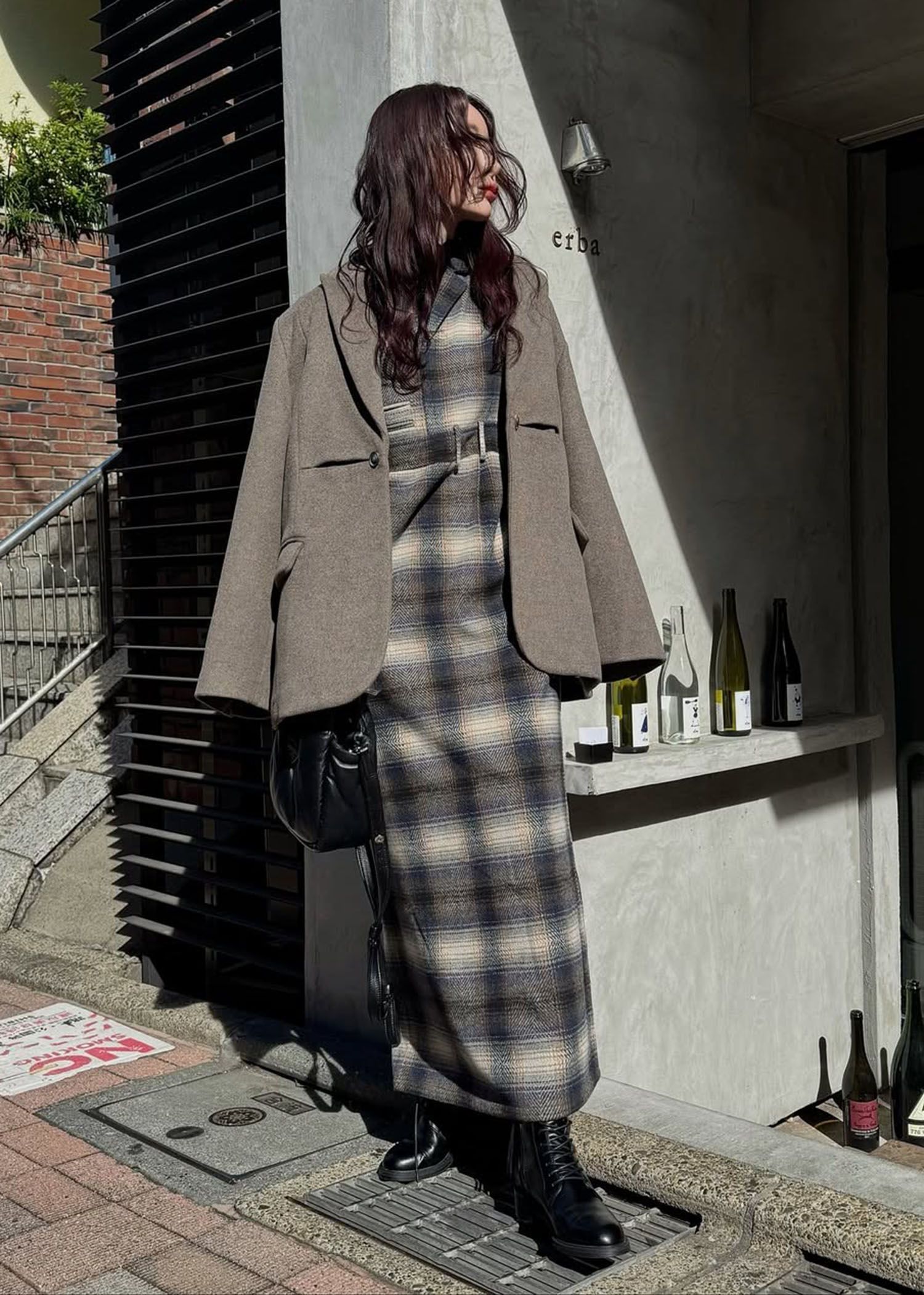 tailored collar no sleeve check OP / テーラード ノースリーブ チェックワンピース (フォグ) / 25AW /