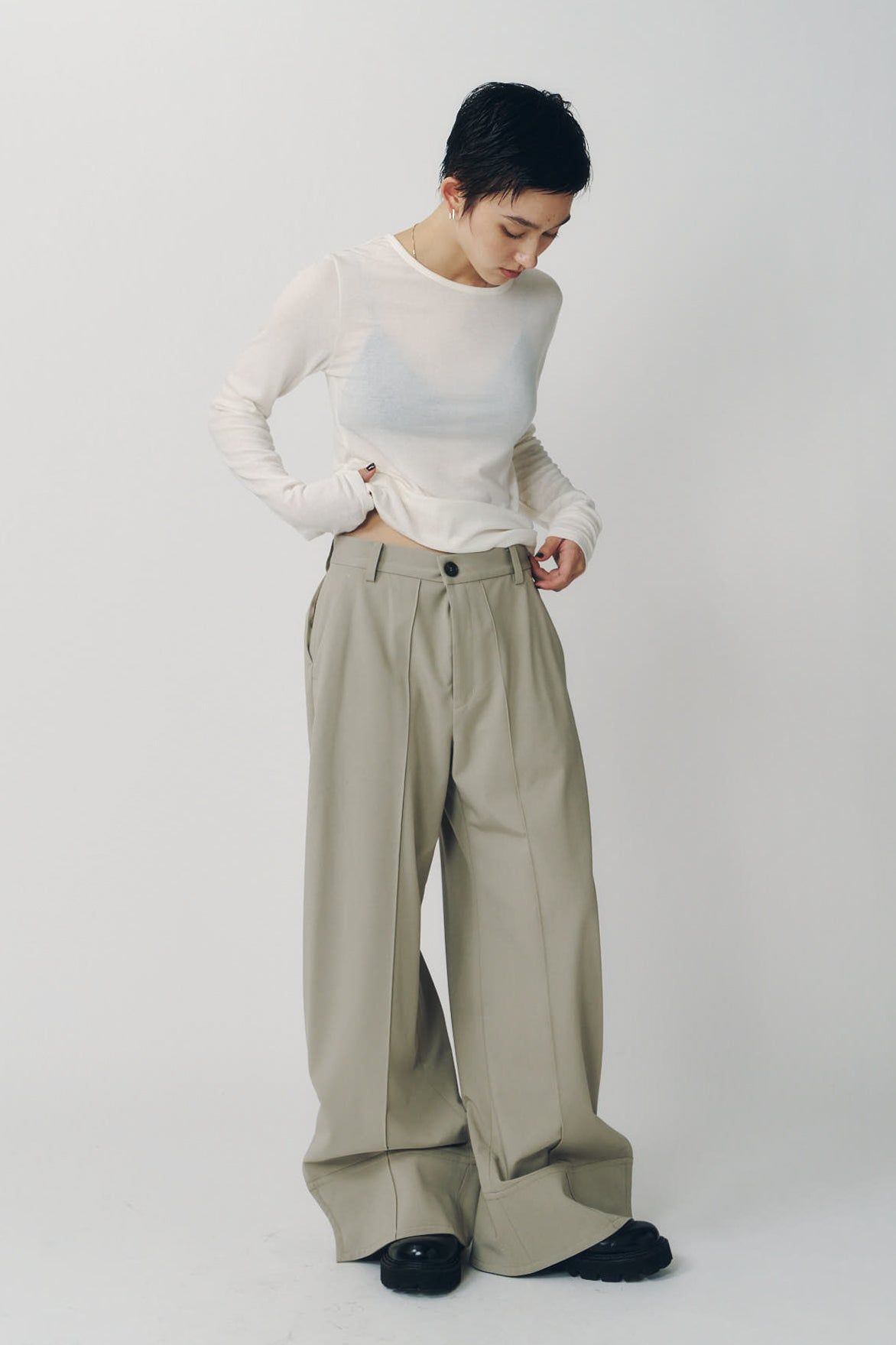 ダブルヘムトラウザー (サンドベージュ) double hem trousers(unisex) (Sand Beige) / 26AW