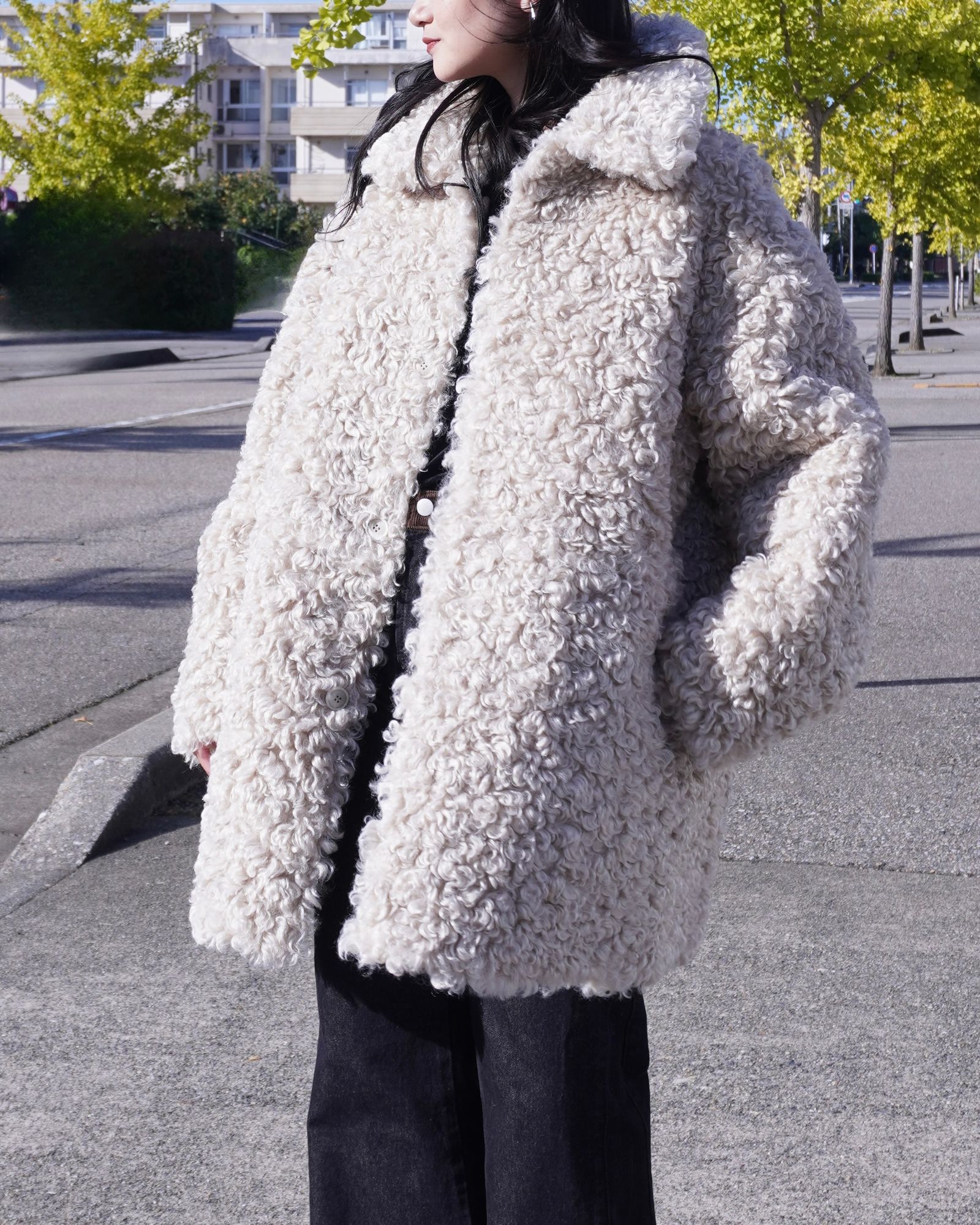 【25AW】Vintage Like Fake Mouton Reversible Coat (クリーム) / ヴィンテージライクムートン リバーシブルファーコート / エコファー / フェイクファー