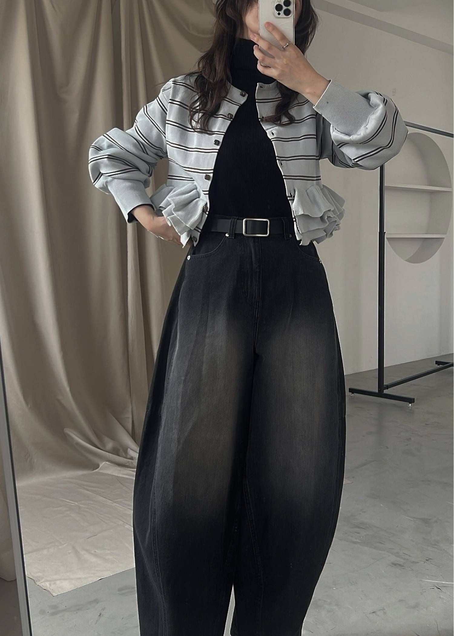 フリルニットカーディガン (スモーキーブルー) hem ruffle frill knit cardigan (SBlue) /  26SS
