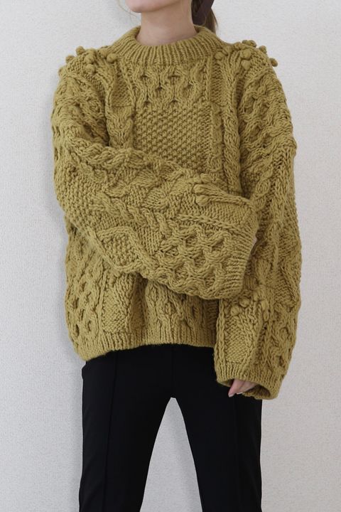 PATCHWORK LIKE HAND KNIT TOPS / パッチワークライクハンドニットトップス (マスタード)