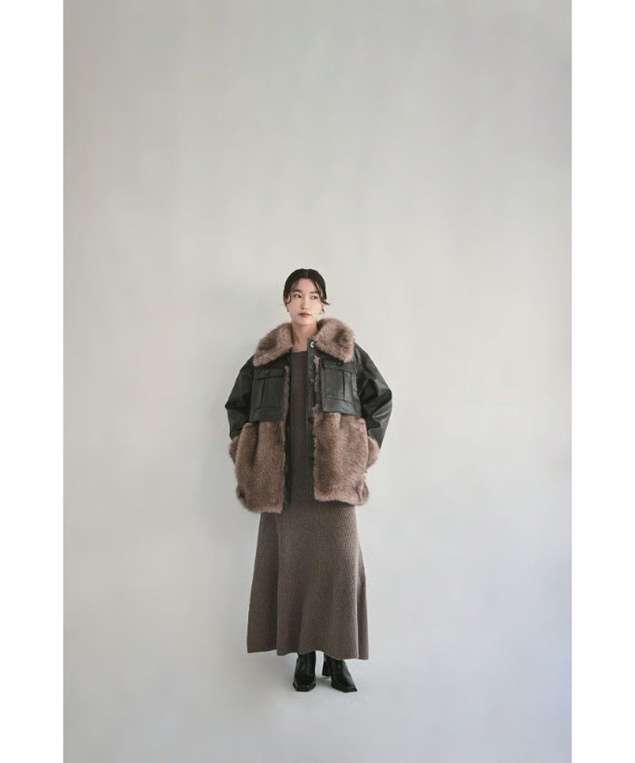 【25AW】Leather Docking Fur Jacket (ブラック) / レザードッキングファージャケット / エコファー / フェイクファー