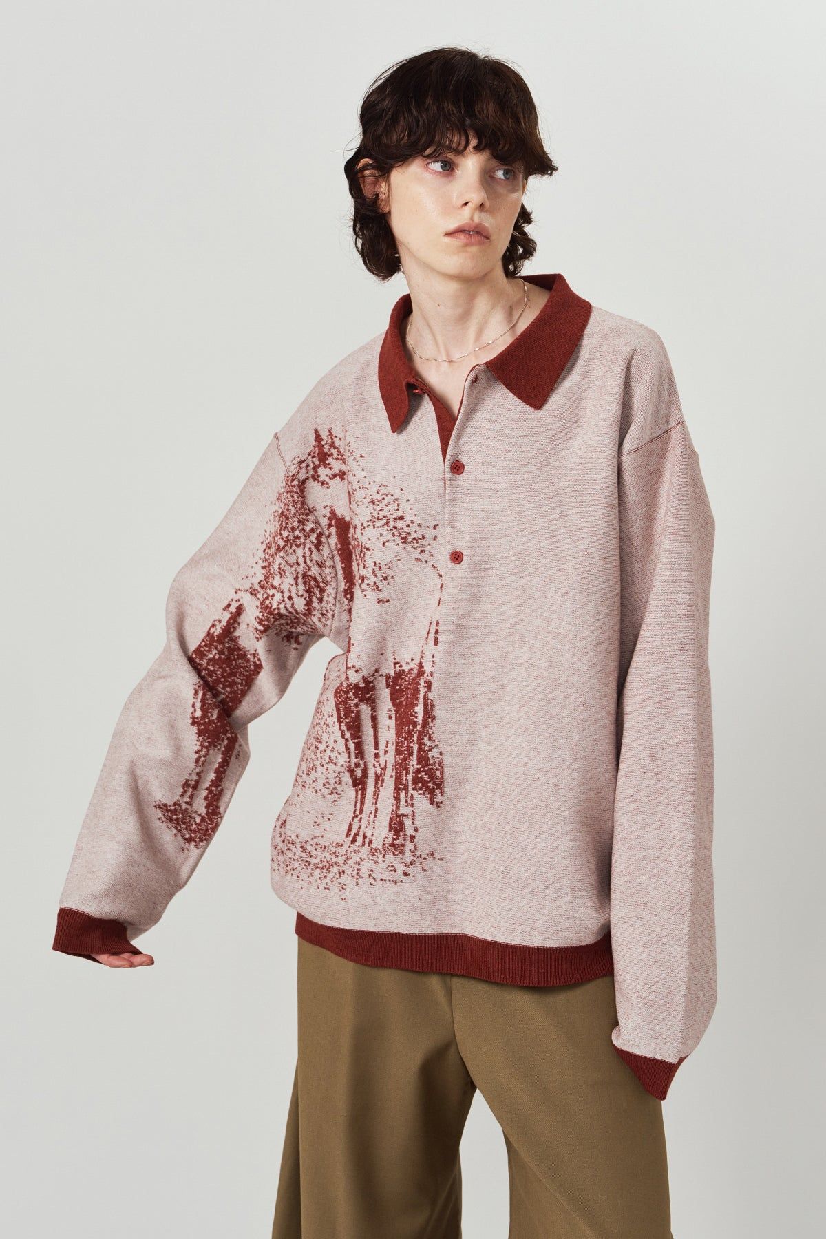 リバーシブル ジャガードポロニット (レッド) reversible jacquard polo knit(unisex) (Red) / 26AW