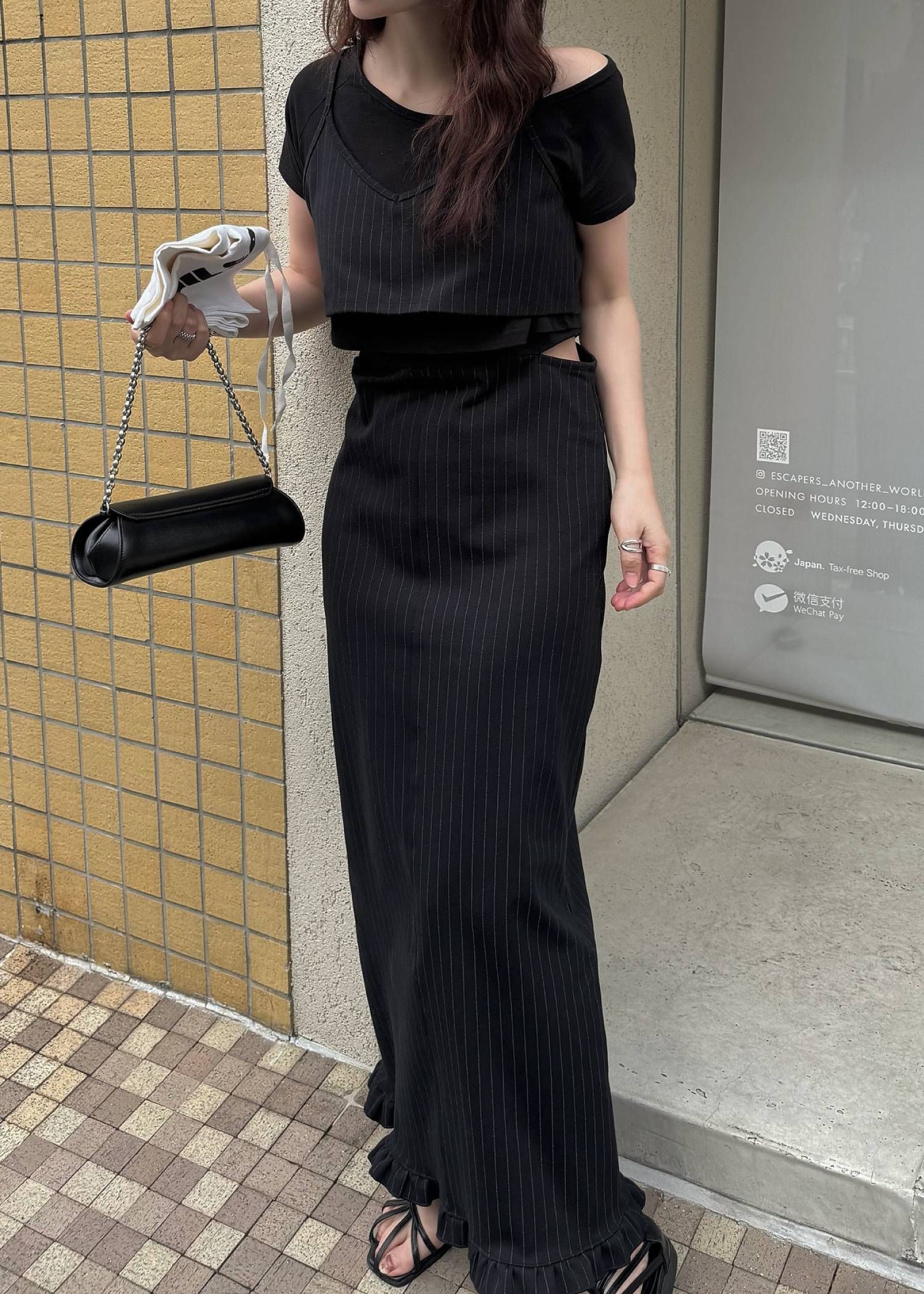 レイヤード3ピース ワンピース (ブラック) asymmetry layered 3 piece stripe OP (Black) /  26SS