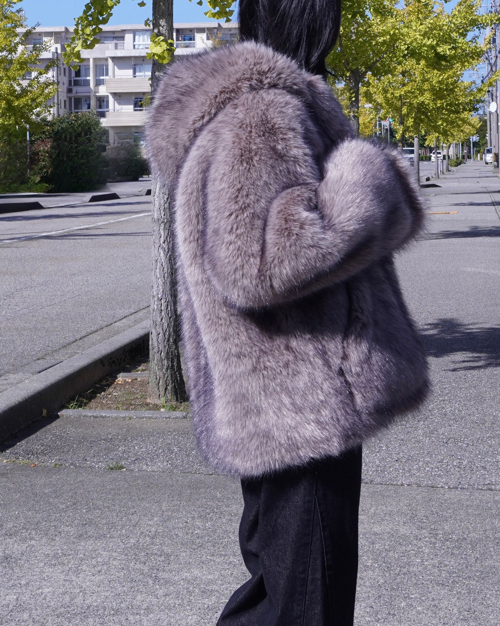 【25AW】Fox Like Fur Hoodie Coat / フォックスライクファー リバーシブルフーディコート (ベージュ) / エコファー / フェイクファー