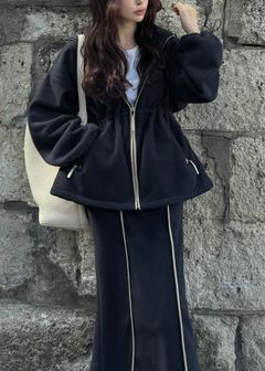 bi color piping fleece drawstring tops / バイカラー フリーストップス (ネイビー) / 25AW /