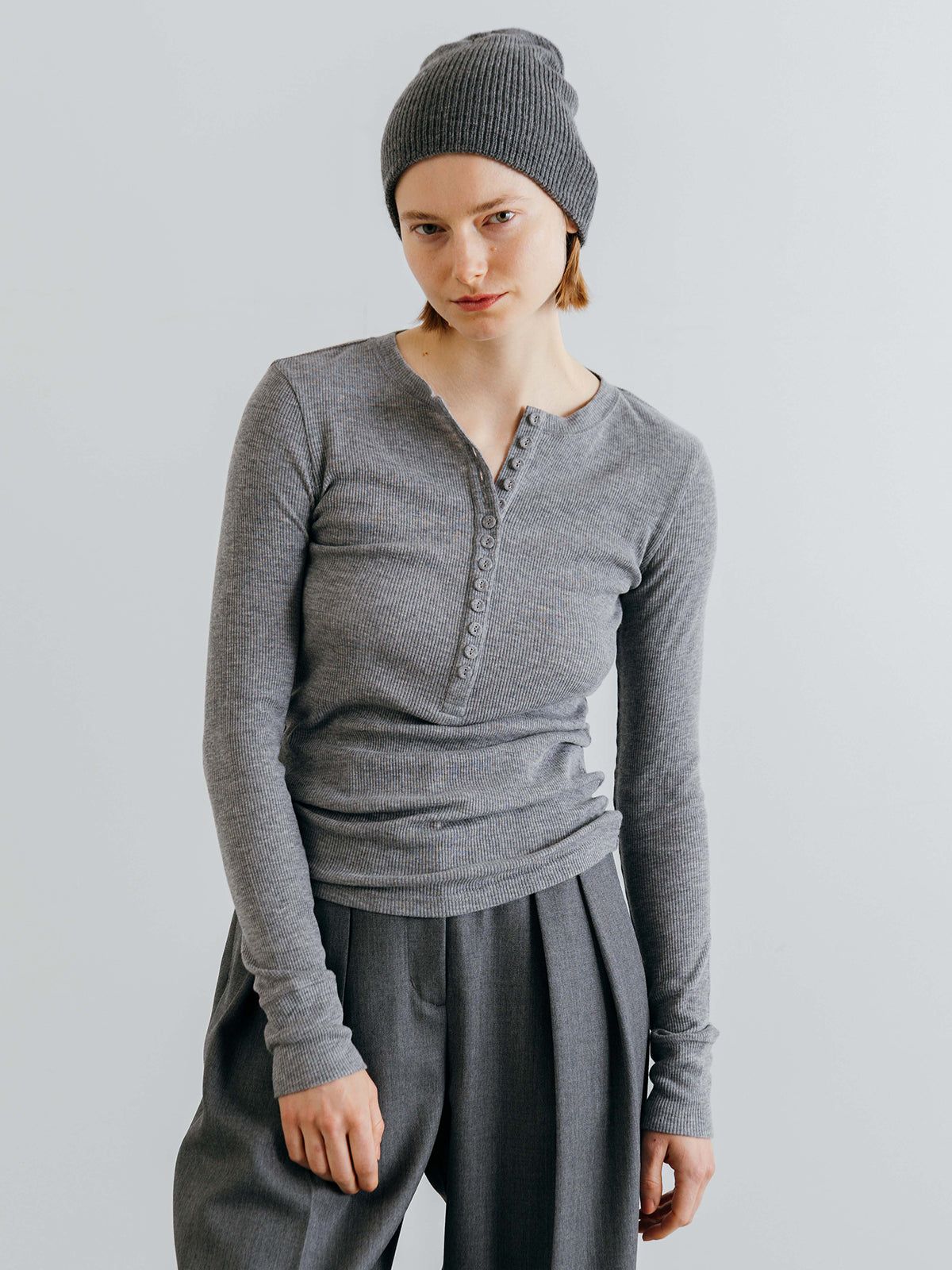 HENLY NECK LONG SLEEVE TEE (Gray) / ヘンリーネック ロンT (グレー) / 26SS